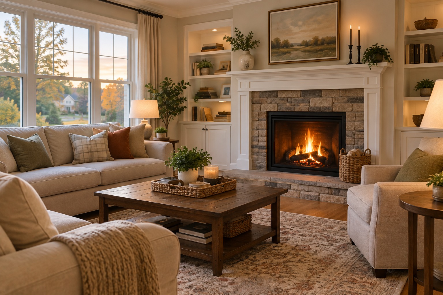 A cozy Montgomery County living room, illustrative